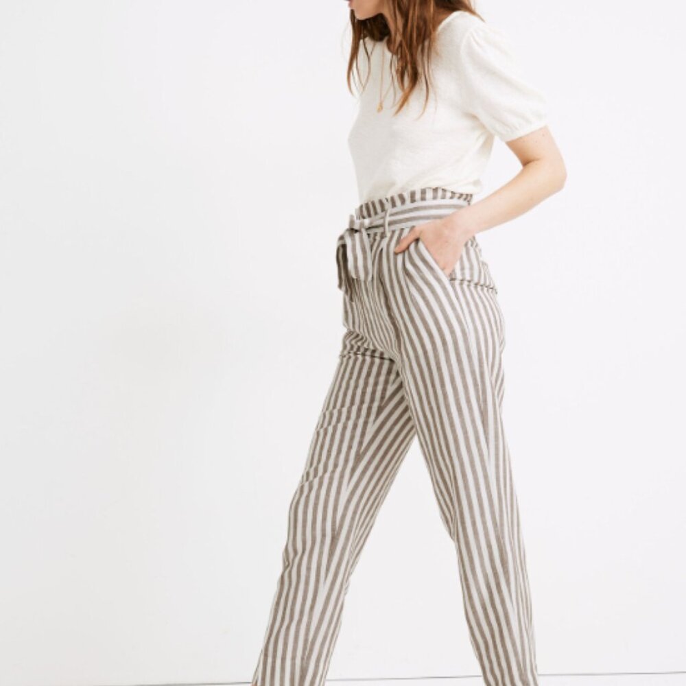 Madewell Striped Linen-Blend Paperbag Pants